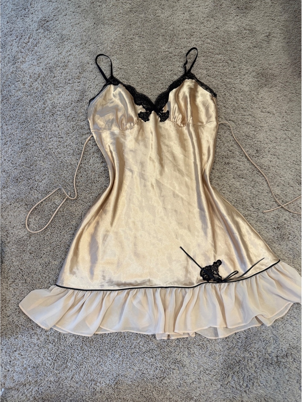 Vintage 1990’s Delicates Satin Slip Dress Medium Lace Coquette Ruffle Lingerie